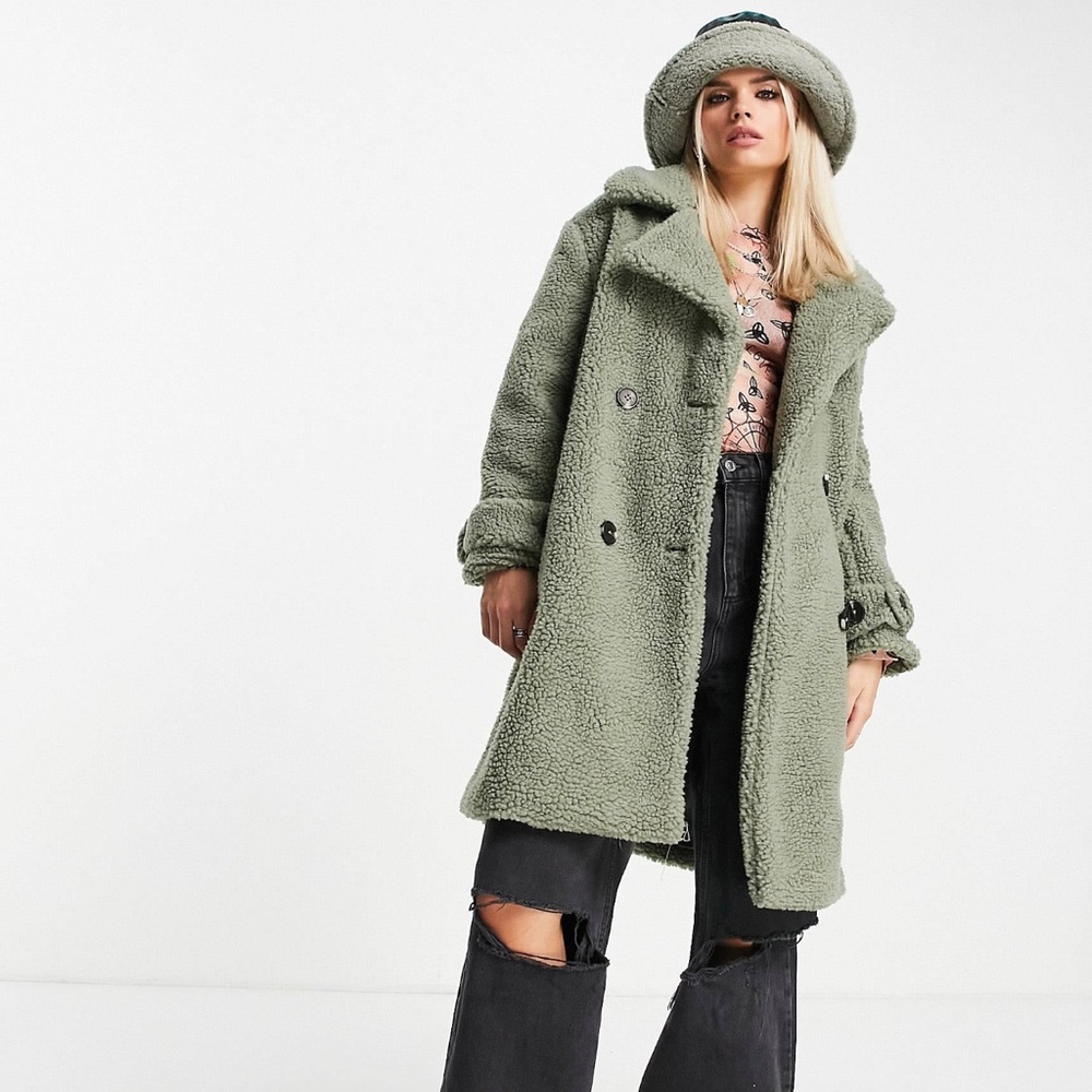 Asos violet romance sage petite sherpa coat
